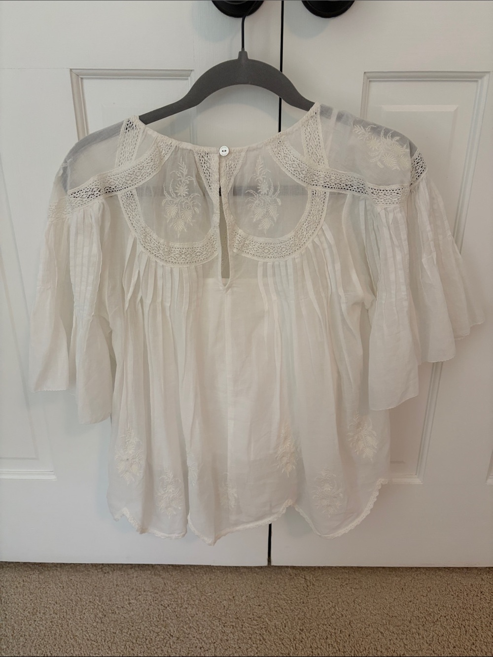 White Lace-Trim Peasant Blouse - Women Tops - Picture 2 of 3
